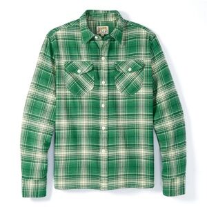 Huckberry Wythe New York Washed Flannel Work Shirt Evergreen Pines Green-XL